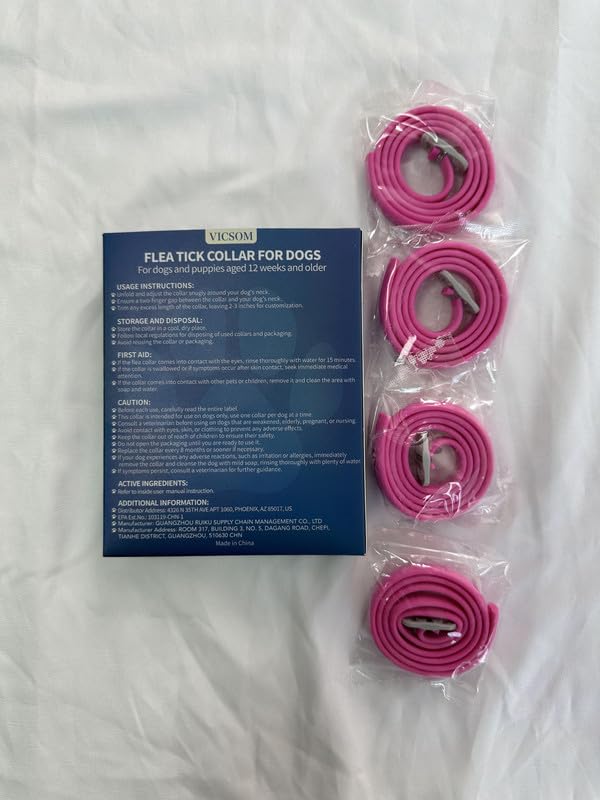 VICSOM 4 Pack Flea Collar for Dogs, Flea and Tick Collar for Dogs, 32 Months Flea and Tick Prevention for Dogs, Dog Flea and Tick Treatment, Water-Resistant & Adjustable Dog Flea Collar - Pink - BeesActive Australia
