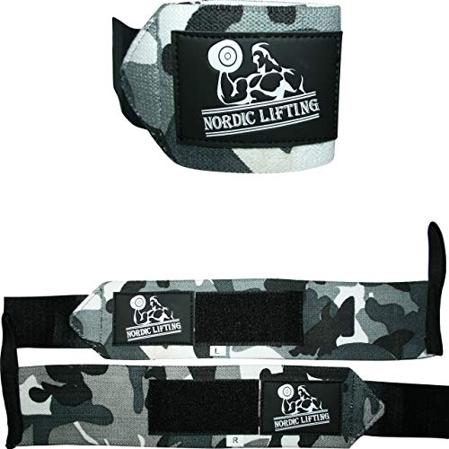 Nordic Lifting Elbow Compression Sleeves (1 Pair) Medium, Grey and Wrist Wraps (1 Pair/2 Wraps) Camo Grey