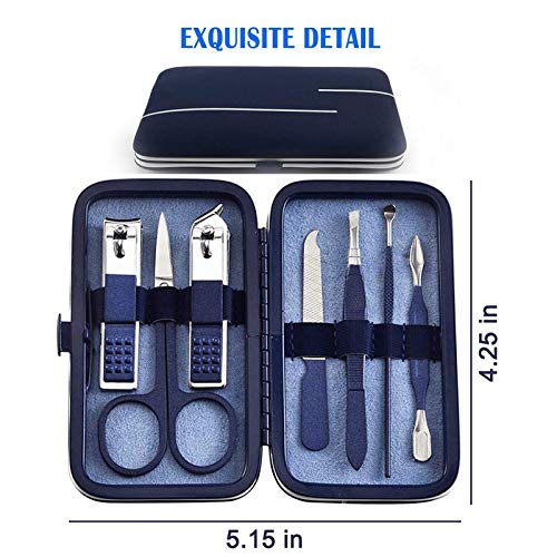 Manicure Set Pedicure Kit Nail Clippers Set Fingernails & Toenails Vibrissac Scissor Best Care Grooming Tools for Man & Women Gift with Case (Mazarine_7in1) Mazarine_7in1