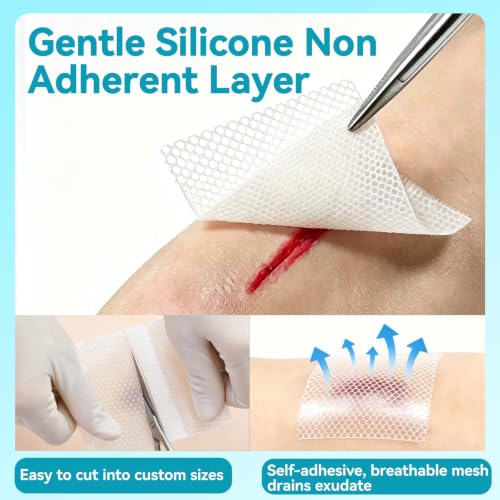 Dimora Silicone Wound Contact Layer, Non-adhering Dressing, Transparent Wound Dressing Pads, 3in x 4in (7.5cm x 10cm), 10 pcs 10 Count (Pack of 1)