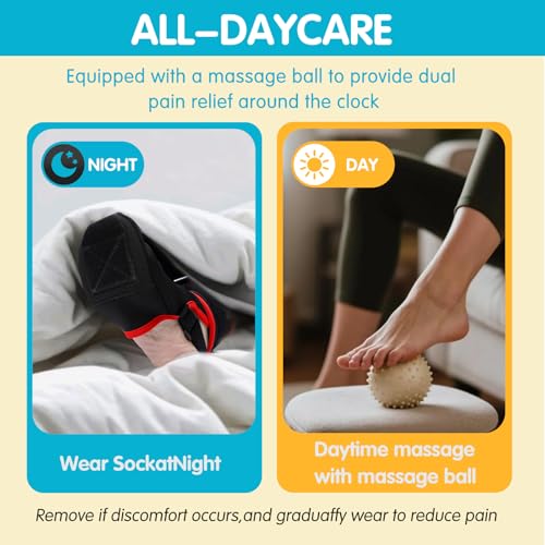 Plantar Fasciitis Night Splint Sock with Massage Ball for Plantar Fasciitis Relief, Soft Plantar Fasciitis Brace for Sleeping Achilles Tendonitis Heel Pain Flat-arch for Women and Men, Medium-Red (1, Red, Medium) 1