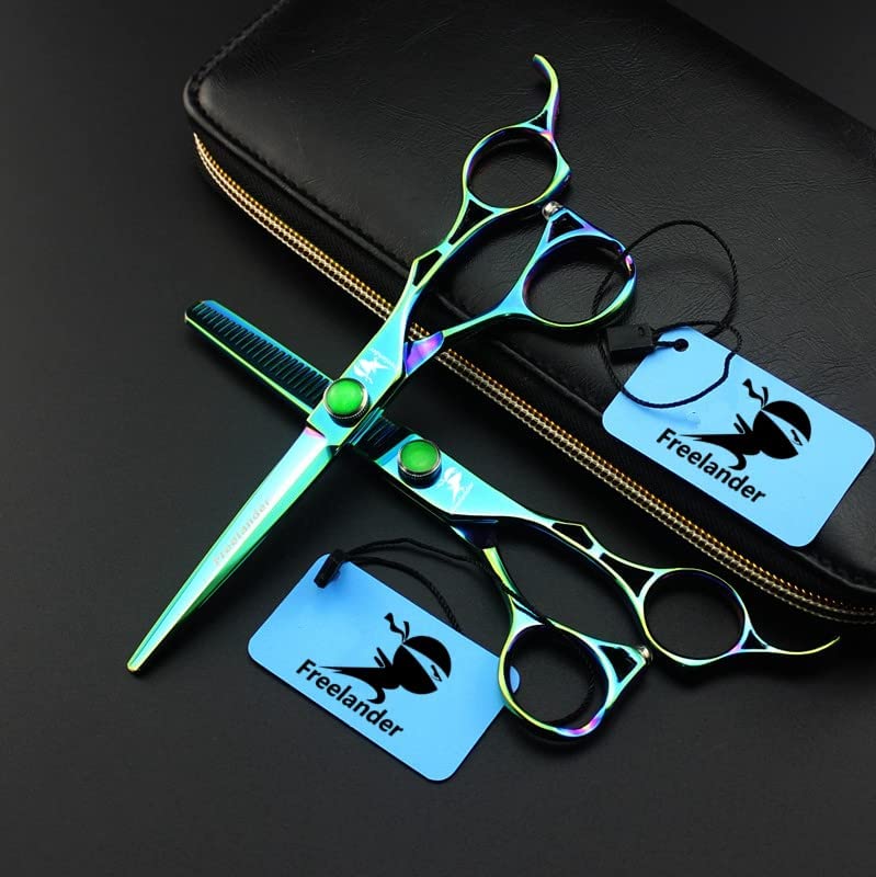 ROCOCO 6.0 Inch Hand Sharpened Hair Cutting Scissors Set with Case - Green B-green