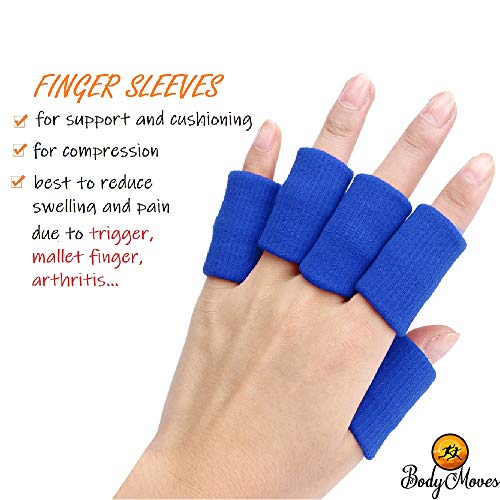 BodyMoves Finger Hot and Cold Ice Pack Plus Adult Finger Brace Splint Sleeve Thumb Support Protector Cushion Pressure Safe Elastic Breathable Stabilizers (Aqua Blue)
