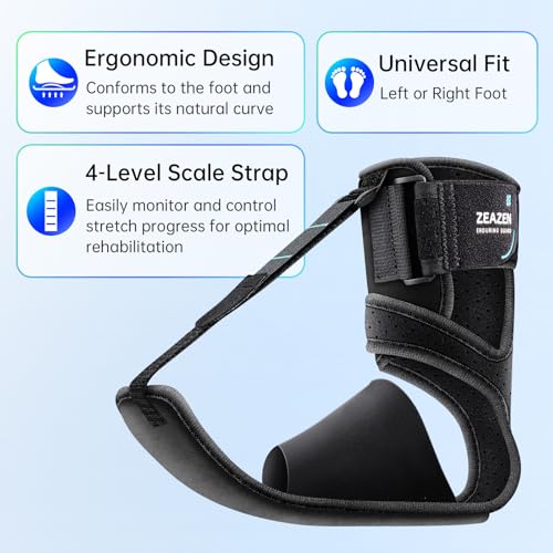 Plantar Fasciitis Brace Night Splint, Adjustable Foot Support for Heel Spur, Foot Drop & Achilles Tendonitis Relief, Comfortable Day & Night Use for Men and Women (Black, Medium) Black
