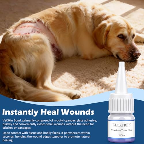 3ml Veterinary Surgical Skin Glue with 15 Precise Applicators, Strong Surgical Adhesive, Blue-Tinted Fast-Acting Tissue Wound Glue, Waterproof Wound Sealant for Multi-Pet Households