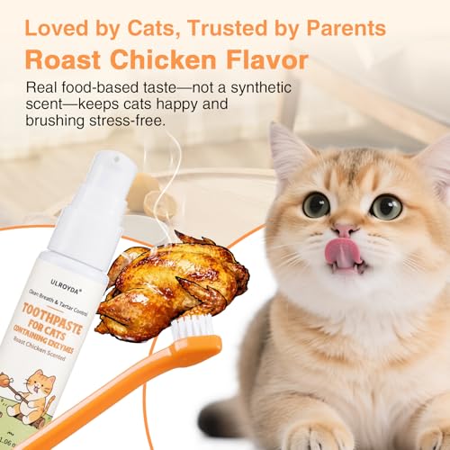 Cat Dental Care Kit – Tuna Flavor & Roast Chicken Toothpaste with Toothbrush & Finger Brush | Gentle Formula, Fresh Breath & Plaque Control