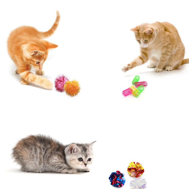 LASOCUHOO Cat Toys, 30 Packs Interactive Cat Toy Pack Including Cat Crinkle Balls, Cat Sparkle Balls, Spiral Springs for Most Cats - BeesActive Australia