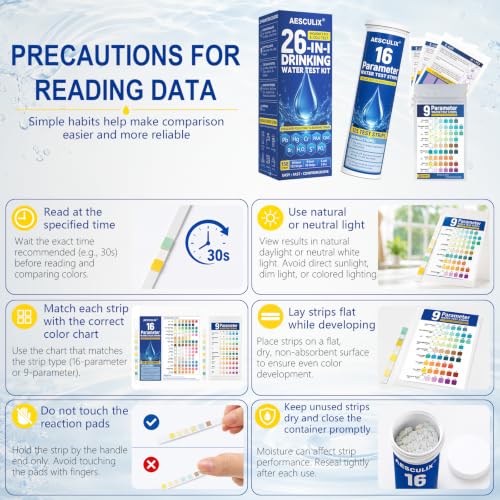 26 in 1 Water Test Kit for Drinking Water 158 Strips, Upgraded Home Water Testing Strips for Well & Tap Water, Detects Hardness, Chlorine, pH, Lead, Iron, Copper & Multiple Water Quality Contaminants