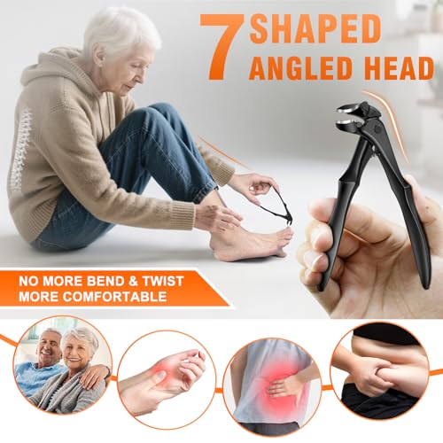 DRMODE Toenail Clippers for Thick Toenails for Seniors Long Handled Black Extra Large