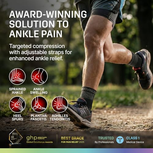 Modvel Foot & Ankle Brace Socks with Adjustable Support Strap – Compression Sleeve for Sprained Ankle, Plantar Fasciitis Relief Tendonitis & Arthritis, Stabilizing Foot & Ankle Support for Women & Men A Black - With Strap Medium