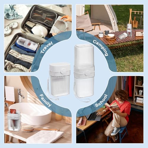 uxcell Travel Toothbrush Case Set, Leakproof Soap Holder with Lid and Portable Travel Toothbrush Holder for Bathroom, Gym, Business Trip, Camping (White) White