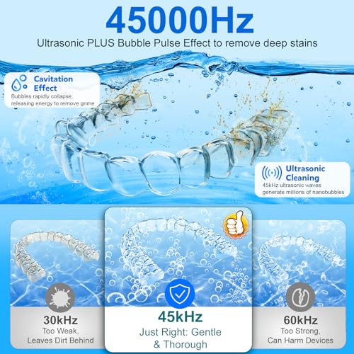 Ultrasonic Retainer Cleaner, 45kHz Retainer Cleaner Machine for Denture Cleaning Pod for Mouth Guards|Aligners|Braces|Toothbrush Heads|Jewelry, 200ML Dental Cleaning Pod with 4 Modes & Digital Timer Black Upgraded Version