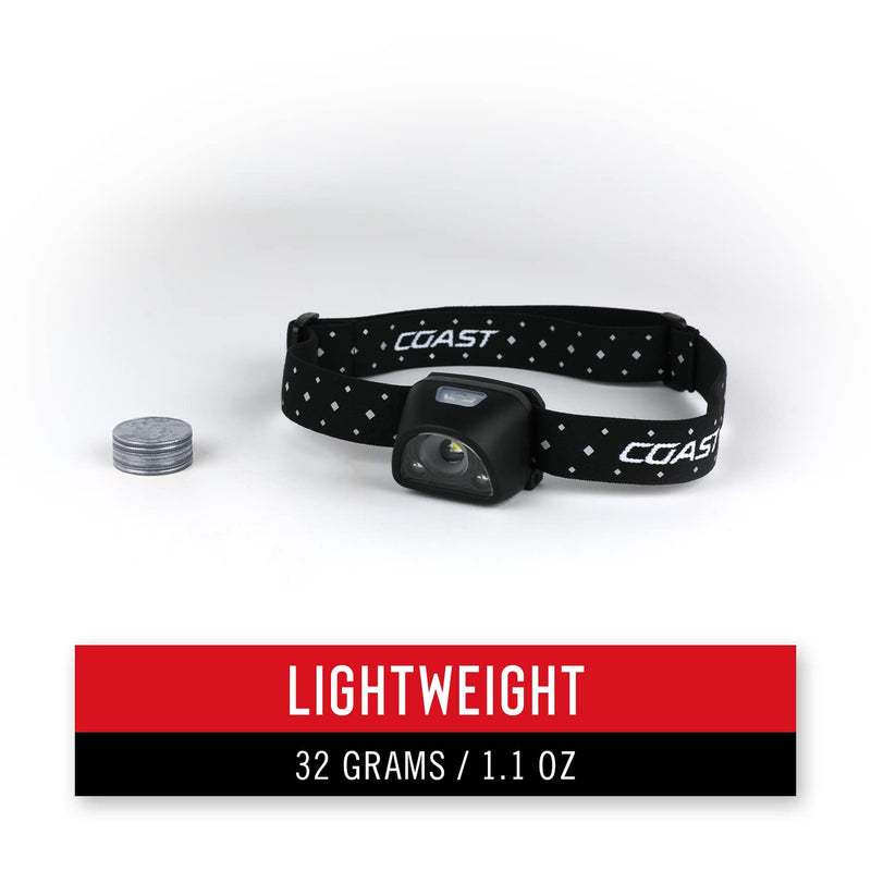 Coast FL1R 435 Lumen Dual Color (White/Red) Rechargeable LED Headlamp, Recharging Accessories Included