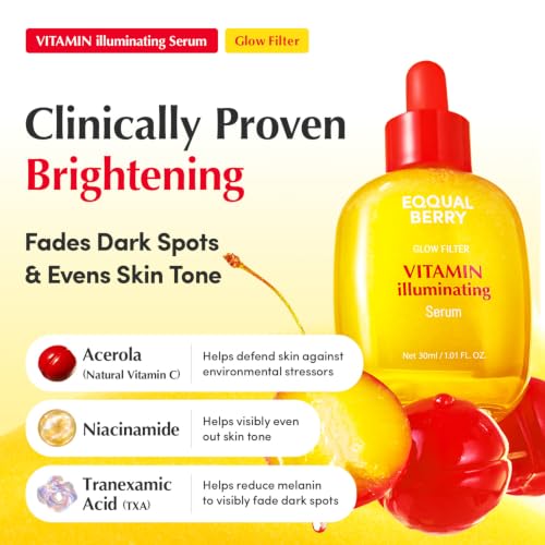 EQQUALBERRY Vitamin Illuminating Serum Double Pack | Niacinamide 4% & TXA | Brightening Vitamin C Serum for Glow & Hyaluronic Acid | Dark Spot & Uneven Tone Care | Korean Skincare, 1.01 oz (Pack of 2) 2 Pack 1.01 Fl Oz (Pack of 2)