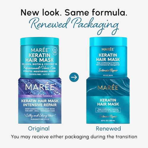 MAREE Deep Conditioning Hair Mask for Damaged Hair Treatment – Keratin Hair Care for Hydrating Growth Repair Moisturizing – Dry Curly Color Refreshing – 10 Fl Oz, White 10 Fl Oz (Pack of 1)