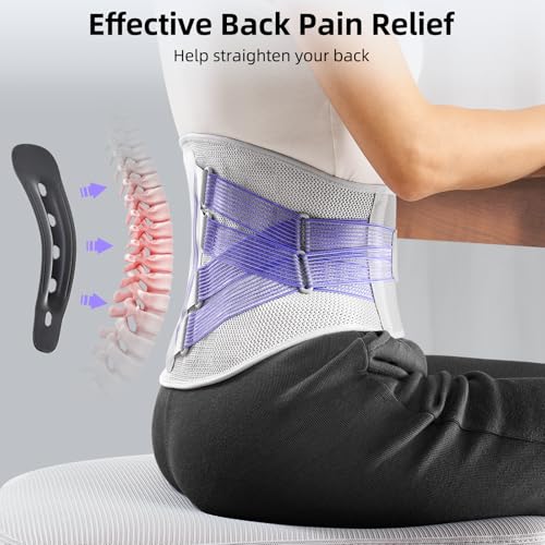FREETOO Lower Back Brace For Women For Pain, Lumbar Back Support Brace Grey-Violet X-Large