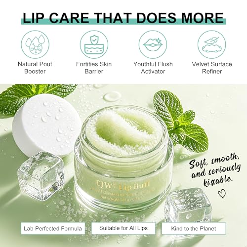 Cooling Mint Lip Scrub – Deep Exfoliating Sugar Polish with Aloe, Jojoba Oil & Vitamin E – Smooths Rough Lips & Revives Dull Texture, Lightweight Finish – Vegan & Cruelty-Free Refreshing Mint 0.88 Ounce (Pack of 1)