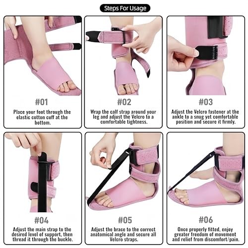 Plantar Fasciitis Night Splint, Adjustable Single Pull Strap Dorsiflexion Brace for Plantar Fasciitis Relief, Foot Drop, Achilles Tendonitis & Heel Pain (Pink)