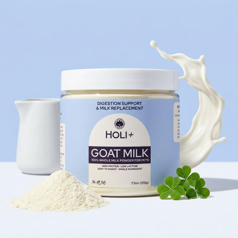 HOLI Goat Milk Powder - Dog Milk Replacer for Puppies, Adults, and Seniors. Whole Goat Milk Rich in MCTs for Activity Support and Muscle Recovery - Supports Digestion and Immune Health, 7.5 Ounce Natural 7.5 Ounce (Pack of 1)