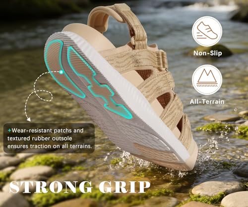 KuaiLu Orthopedic Closed Toe Sandals For Womens Athletic Outdoor Walking 9 Beige White(choose One Size Larger)