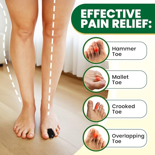 JUMPOW Hammer Toe Straightener for Men & Women - 4 Pcs Hammer Toe Corrector, Adjustable Toe Splint Relief for Hammer, Curled, Bent, Broken Support, Toe Wrap for Resting, Walking, Standing Black-4PCS