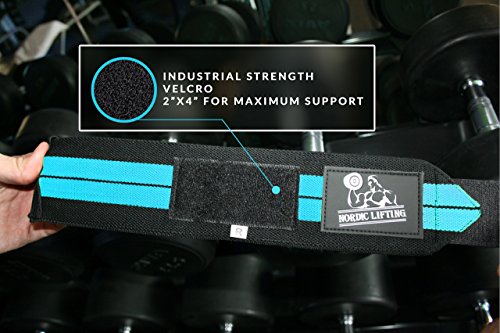 Nordic Lifting Elbow Compression Sleeves (1 Pair, Medium) and Wrist Wraps (1 Pair/2 Wraps) Aqua Blue