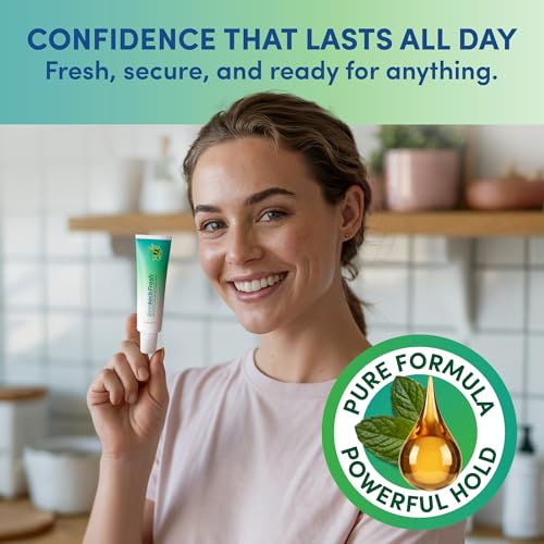 Denttach Fresh Denture Adhesive with Invigorating Mint Flavor, Petroleum Free Olive Oil Based Denture Cream for Full and Partial Dentures, All Day Hold Denture Glue, Zinc Free, 2.4 Ounce 1