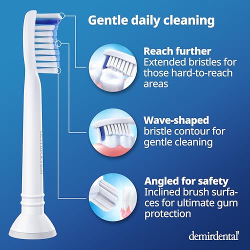 demirdental Toothbrush Heads Sensitive Compatible with Philips Sonicare Toothbrush Heads - Soft Replacement Heads for Sensitive Gums and Teeth - Gentle Brush Heads - White 8 Pack