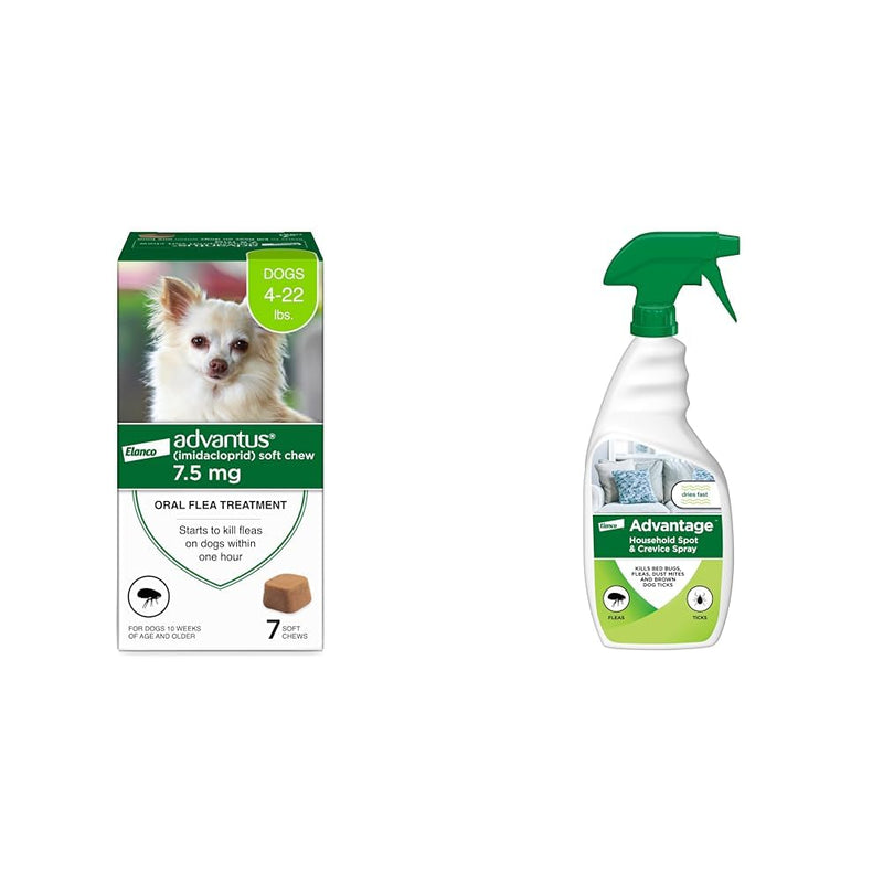 Bundle of Advantus Fast Acting Oral Flea Treatment Soft Chews Dogs 4-22 lbs. | 7 ct. + Advantage Household Spot & Crevice Spray 24 oz. Small Dog + Household Spray