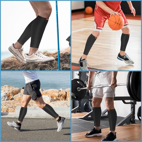 Flat Knit Calf Compression Sleeves for Men & Women, Shin Splint Relief Black-Large