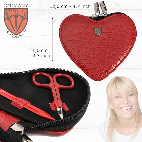 3 Swords Germany - brand quality 5 piece manicure pedicure grooming kit set for professional finger & toe nail care tweezers file clipper fashion leather case in gift box, Made by 3 Swords (17719) CROCO RED - CUTICLE SCISSORS