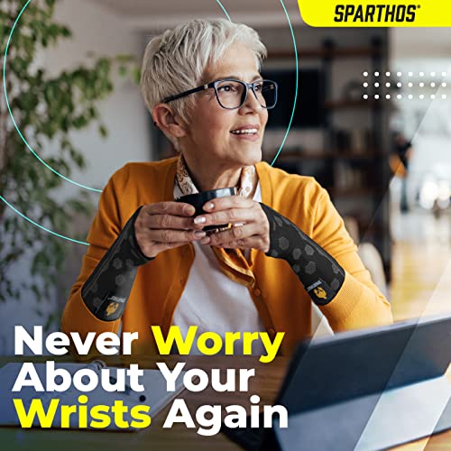 Sparthos Wrist Compression Sleeves (Pair), Carpal Tunnel Brace - Black-S Midnight Black Small