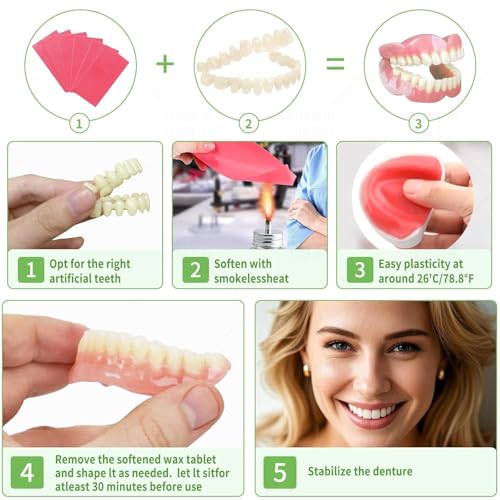 BJDTY DIY Denture Combinations, Making Partial dentures and Full dentures kit DIY Simulation Practice Making dentures, Equipped with Tool kit and Temporary Teeth (Dental Wax) (3) 3