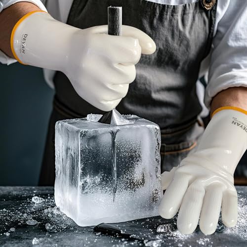 DEYAN Silicone BBQ Grill Gloves, Heat Resistant Oven Mitts,9/L White 9/L
