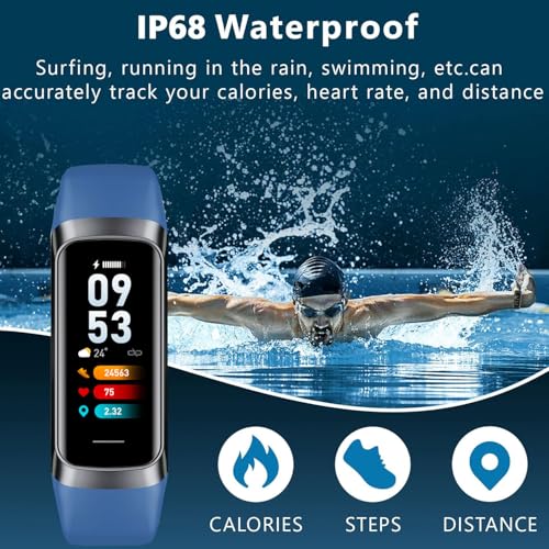 Fitness Tracker with 24/7 Blood Oxygen Heart Rate and Sleep Monitor,IP68 Waterproof,1.10''AMOLED Touch Color Screen,Step Counter Health Activity Trackers for Women Men (Blue) Blue