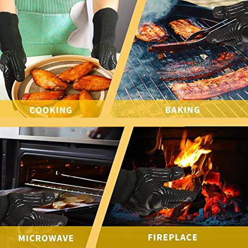 BBQ Gloves, 1472°F Heat Resistant Fireproof Silicone Oven Mitts, Black