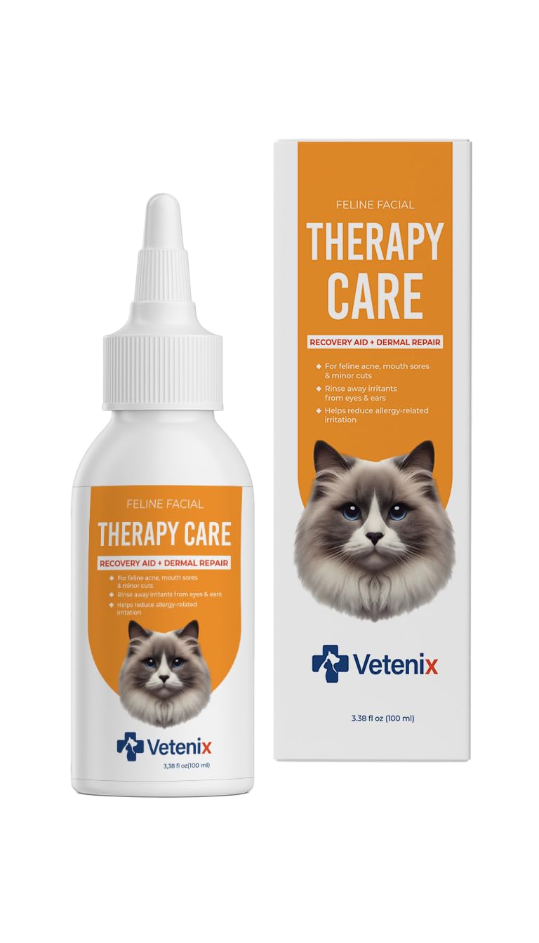 Feline Facial Therapy Solution Healing Aid & Skin Repair for Cat Acne, Eye & Ear Irritations, Chin Sores, Redness & Allergies | Gentle Non-Toxic HOCl Drops | 3.38 fl oz