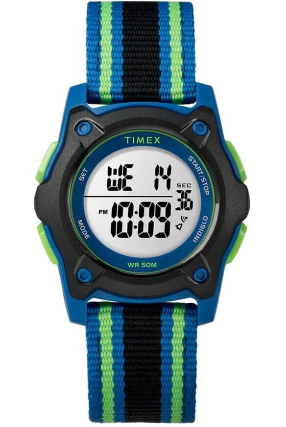 Timex TIME Machines® 29mm Elastic Fabric Kids Watch Blue/Black/Green - BeesActive Australia