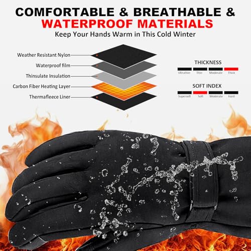 Heated Gloves for Men & Women - Waterproof & Touchscreen with AA Battery Box for Non-Slip Warmth in Skiing, Hunting, Fishing, Cycling & Outdoor Work Large