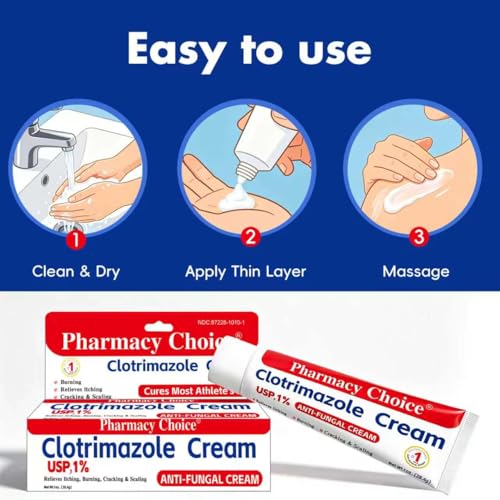 Clotrimazole Antifungal Cream 1% USP (1 oz), Anti Fungal Treatment, Relieves Itching, Burning, Cracking and Scaling Associated Athletes Foot 1 BOX