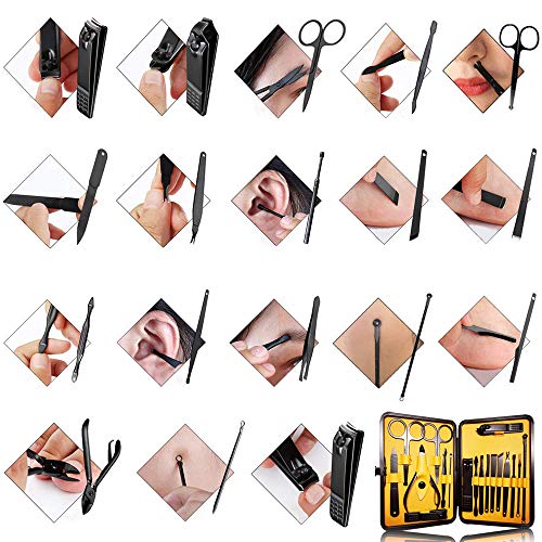 Manicure Pedicure Kit Nail Clippers Set 18 in 1 High Precision Stainless Steel Cutter File Sharp Scissors for Men & Women Fingernails & Toenails Vibrissac Scissors with Stylish Case (Yellow_18in1) Yellow_18in1