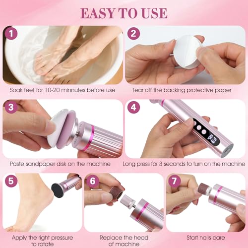 Electric Foot Callus Remover, 2 in 1 Callus Remover for Feet, 9 Adjustable Speeds with Sandpaper Disk and Nail Drill Bits, Digital Display, Rechargeable Pedicure Tools for Dead Skin(Pink) Pink