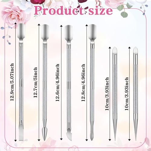 Molain 6 PCS Metal Cuticle Pusher, Double Ended Stainless Steel Cuticle Remover Tool for Manicure Pedicure Professional Nails Polish Remover Cleaner Tools