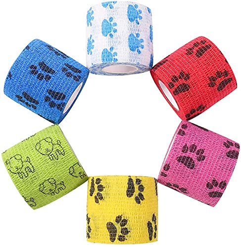 Veraing Self-Adhesive Bandage for Pets, Elastic Cohesive Adhesive Bandage Cohesive Fixing Bandage for Dog, Horse, Pet, Wrap Adhesive Bandage for Wrist Ankle Finger (6 Rolls) - BeesActive Australia