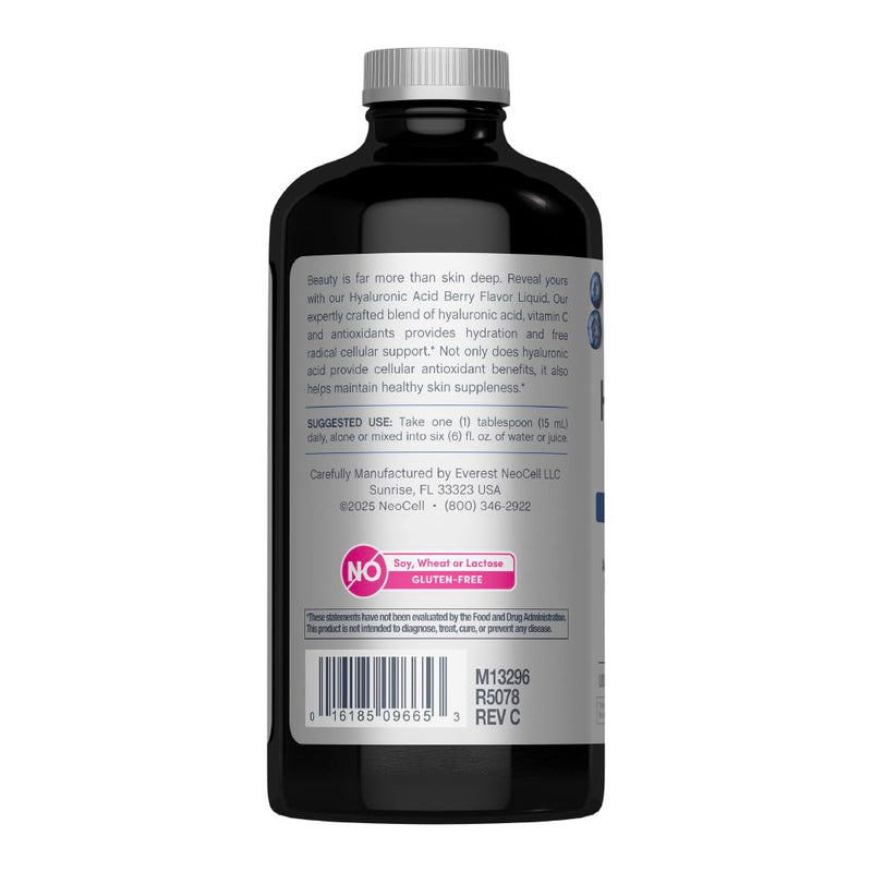 NeoCell Liquid Hyaluronic Acid | 16 fl oz | with Vitamin C | Skin Hydration | Antioxidant Supplement | Blueberry Flavor Hyaluronic Acid + C 16 Fl Oz (Pack of 1)