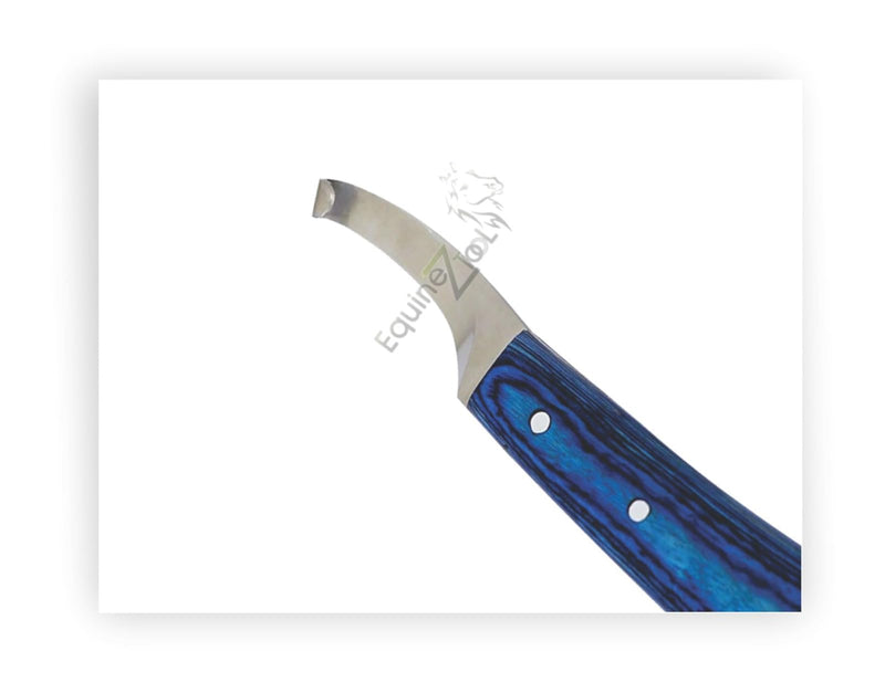 Equinez Tools Farrier Hoof Knife Blue Handle with Brass Horseshoeing Topper – Right Handed