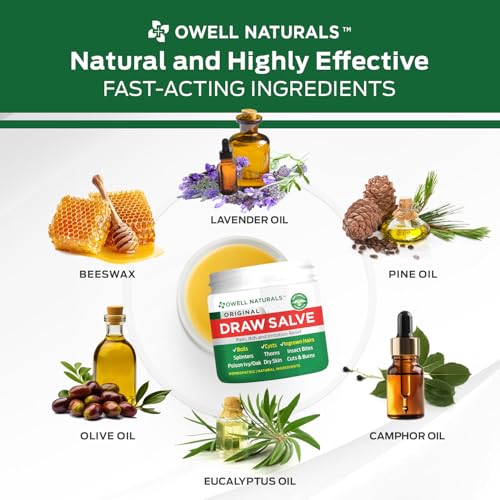 OWELL Naturals Drawing Salve Ointment for Boil & Cyst Removal, Deep Ingrown Hair, Splinter Remover, Bug Spider Bites, Bee Sting, Mosquito Itching, Poison Ivy 1 Fl Oz (Pack of 1)
