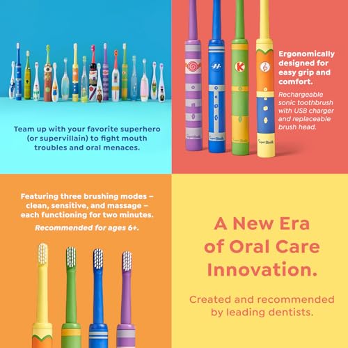 SuperMouth Sidekick Sonic Toothbrush, Rechargeable, Kids 6+, Melo-D
