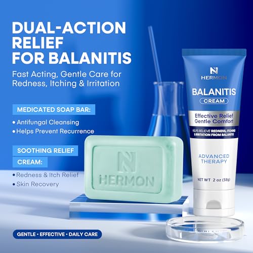 Hermon Balanitis Treatment for Men Relief Kit: Soothing Cream 2oz & Clotrimazole 1% Cleansing Soap 4oz – Helps Relieve Redness, Itching & Irritation – Gentle Care for Sensitive Areas