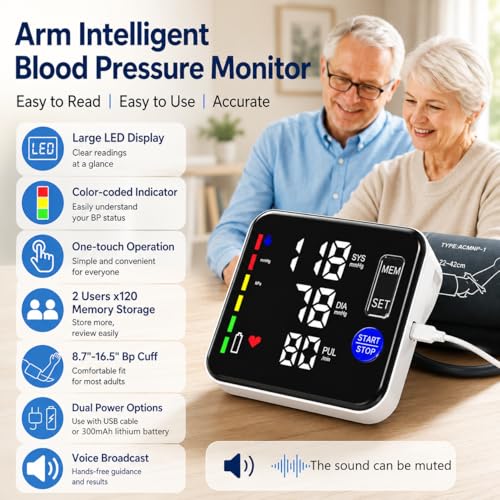 GUAEVER Blood Pressure Monitor Rechargeable Upper Arm, Large Screen, Black